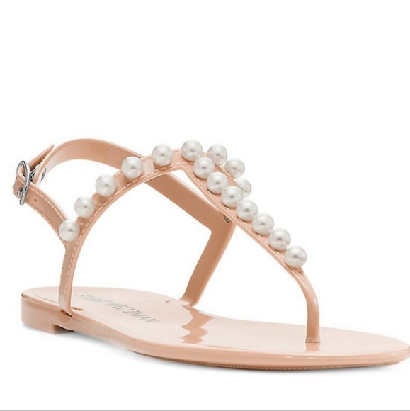 Stuart Weitzman Shoes - Stuart Weitzman Goldie Basic Embellished Jelly Thong Sandal Beige 5